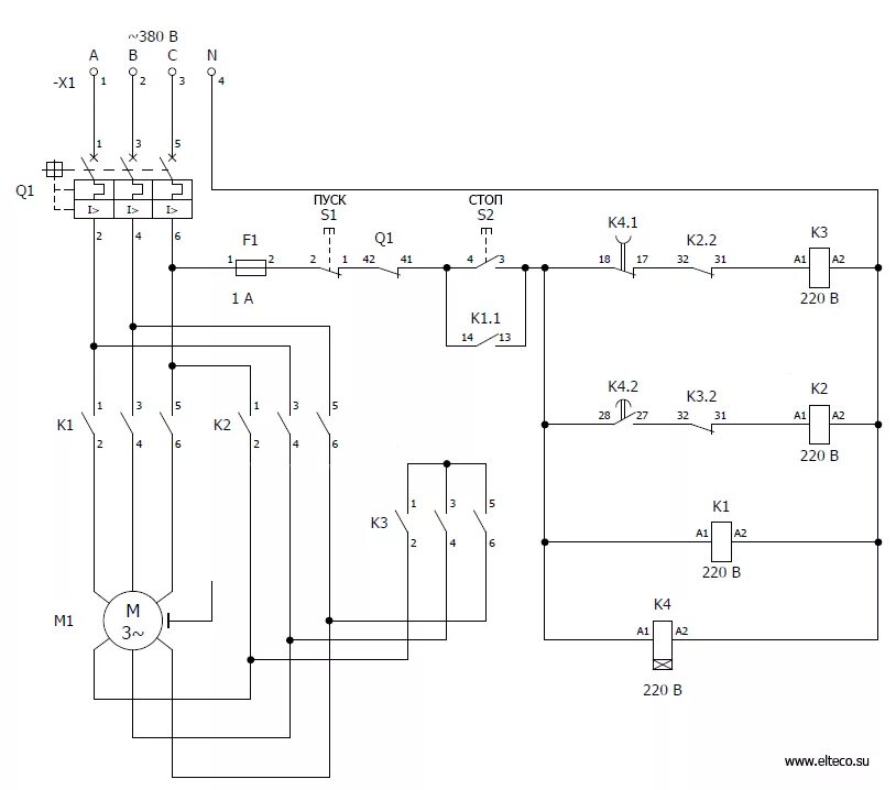 Подключение двигателя через треугольник ЭЛТЕКО - Подбор контактора по току в схеме "звезда - треугольник".