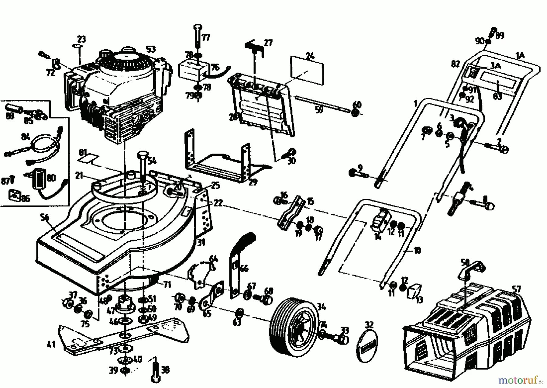 Подключение двигателя газонокосилки Gutbrod TURBO HBS 02893.06 (1992) Basic machine Spareparts