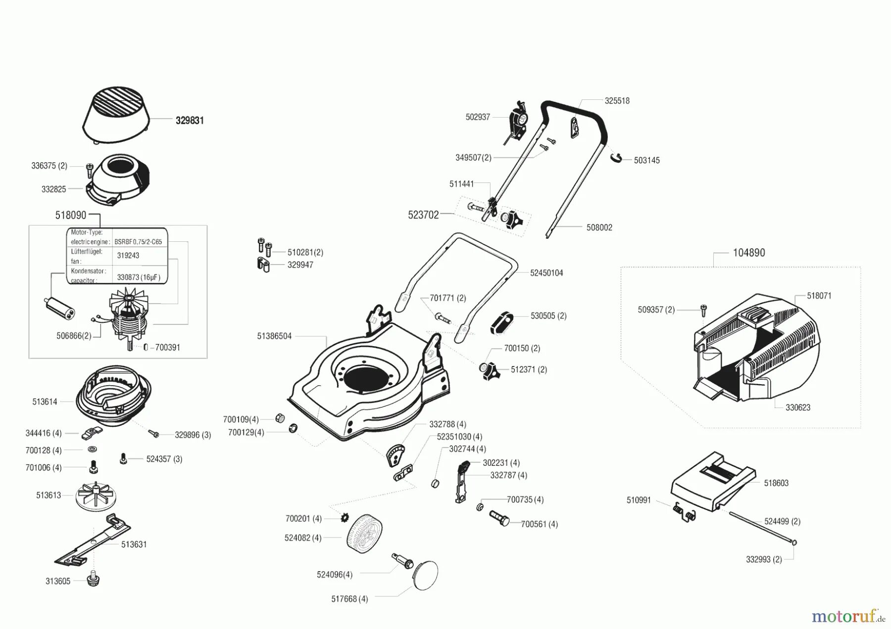 Подключение двигателя газонокосилки AL-KO 42 E Spareparts AL329947 ZUGENTLASTUNG