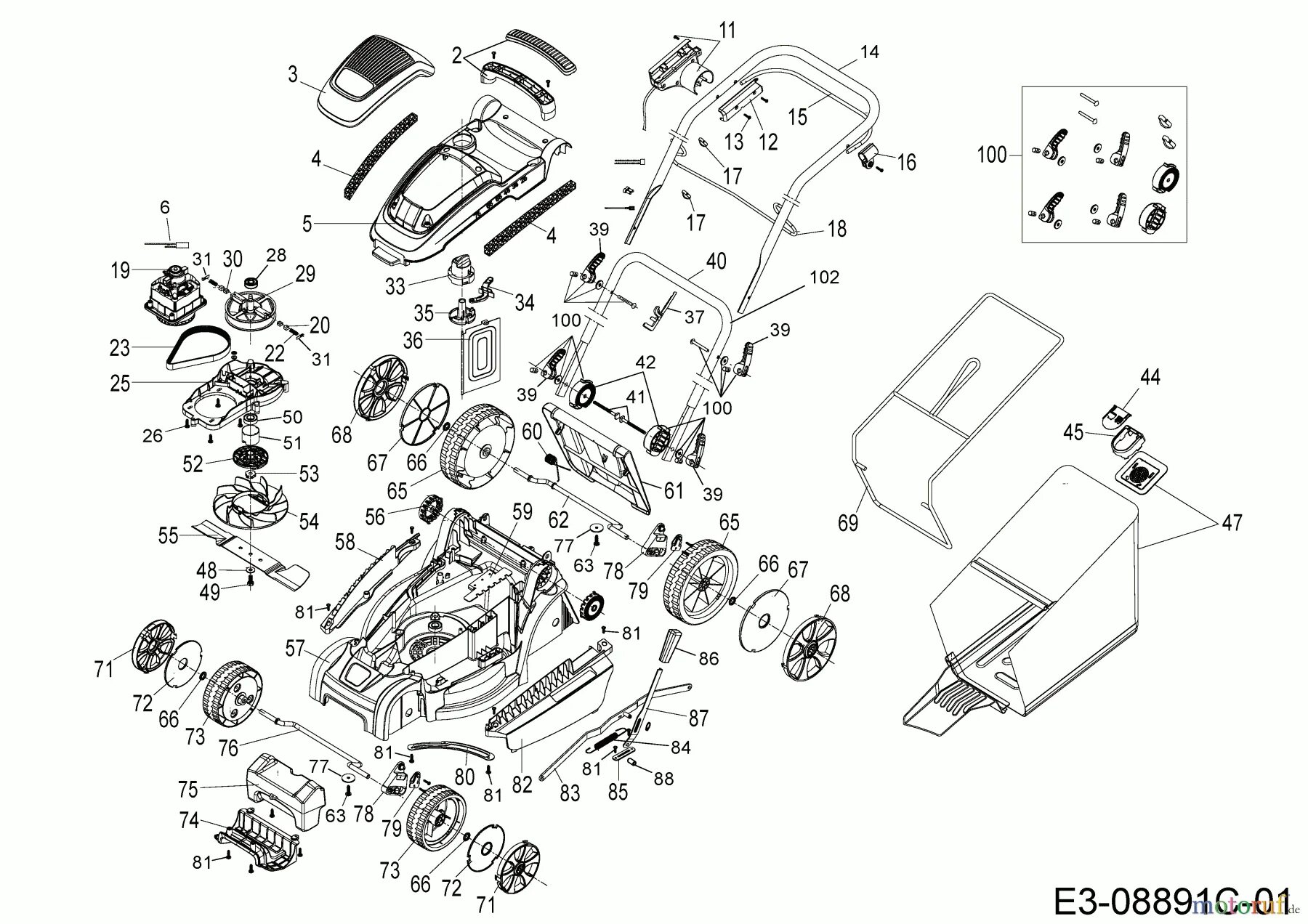 Подключение двигателя газонокосилки Wolf-Garten Electric mower A 340 E 18BKEJS2650 (2018) Basic machine Spareparts