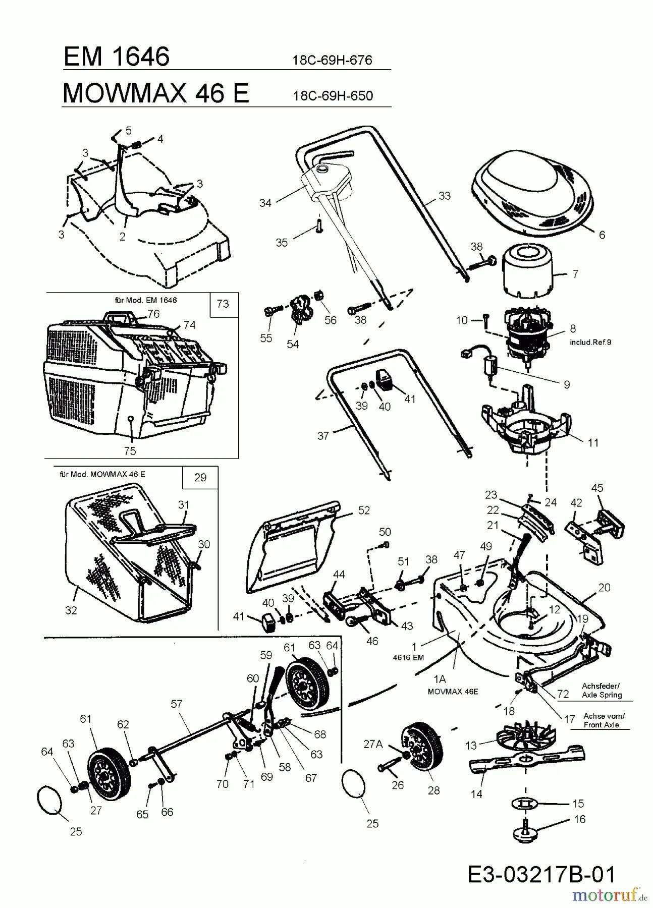 Подключение двигателя газонокосилки MTD EM 1646 18C-69H-676 (2008) Basic machine Spareparts