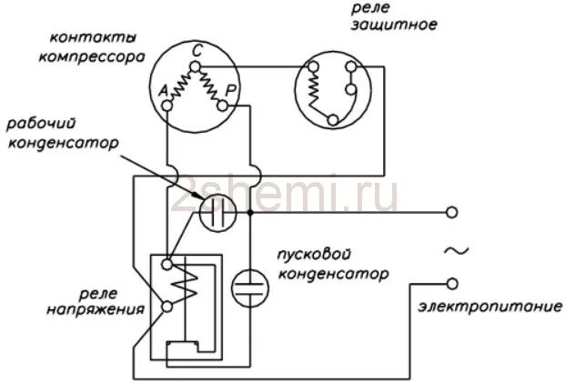 Подключение двигателя холодильника схема Как подключить компрессор холодильника напрямую без реле