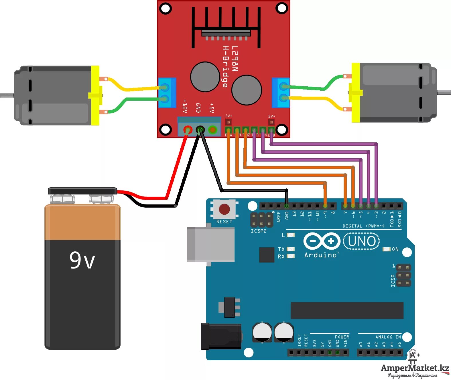 Подключение двигателя к ардуино нано Пример 27. Драйвер двигателей на L298N База знаний