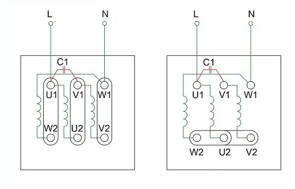 Подключение двигателя к двухфазной сети Подключение трехфазного асинхронного двигателя. Схемы, описания