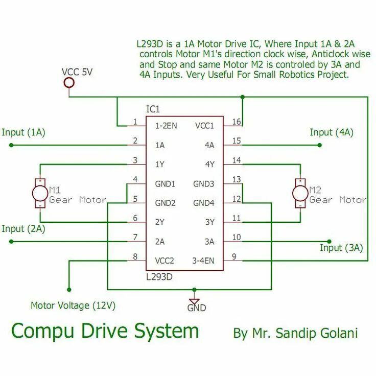 Подключение двигателя l293d Hello! my dear students and friends, One more small circuit based on L293D Motor