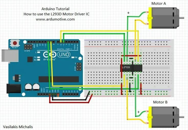 Подключение двигателя l293d How to Use the L293D Motor Driver - Arduino Tutorial Arduino, Motor, Arduino pro