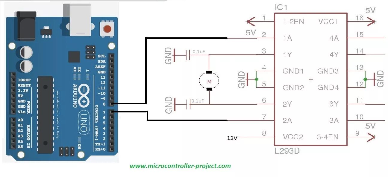 Подключение двигателя l293d Arduino uno driving dc motor in both directions forward and backward using L293d