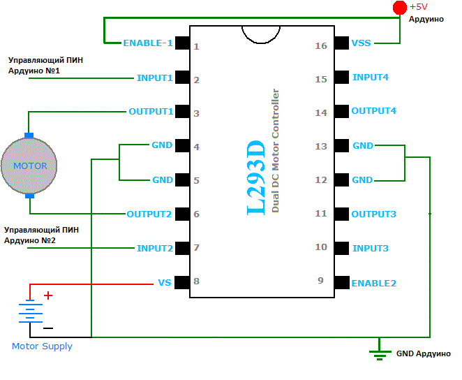 Подключение двигателя l293d Как помочь моторчику раскрутиться на слабой батарее? Амперка / Форум