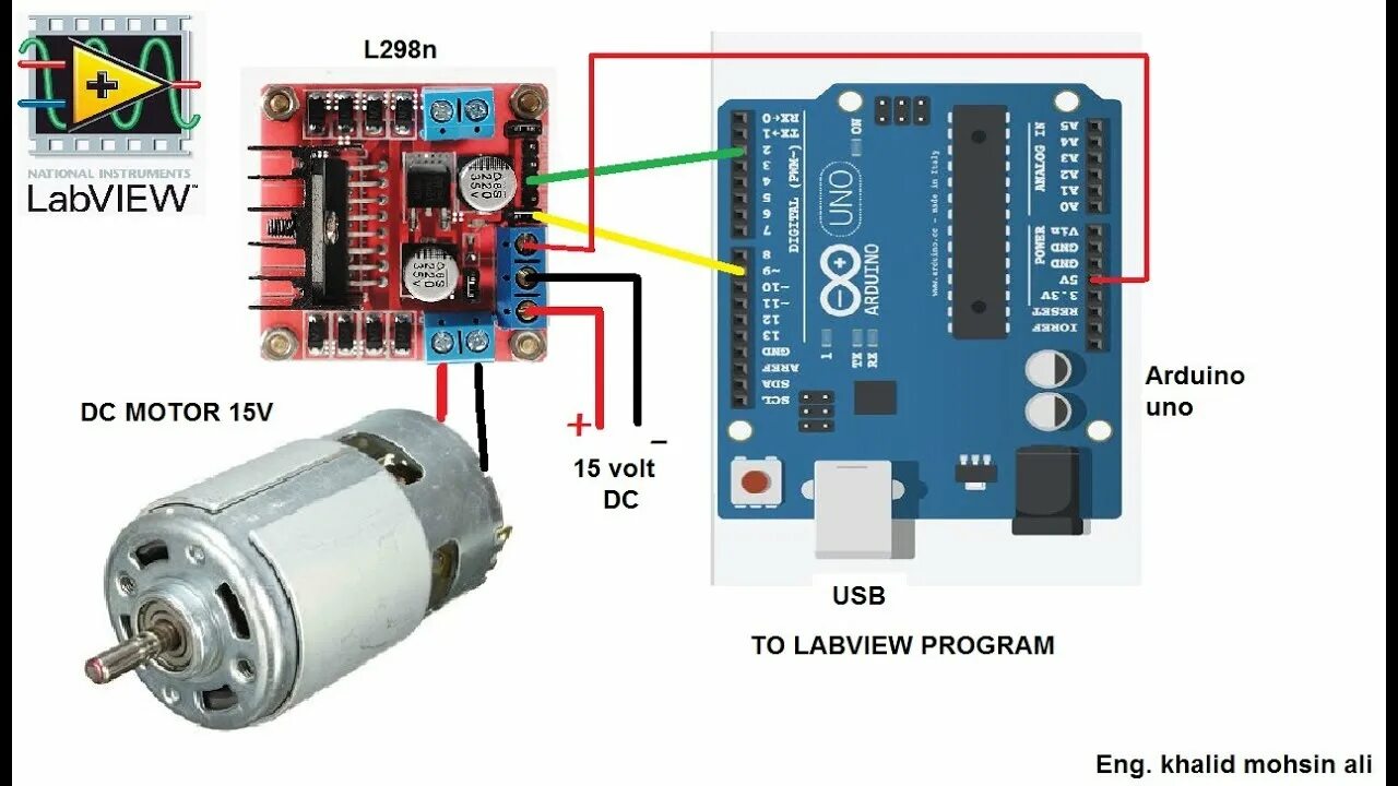Подключение двигателя постоянного тока к ардуино 15 VOLT DC MOTOR CONTROL SPEED BY L298n, ARDUINO AND LABVIEW. التحكم بسرعة موتور