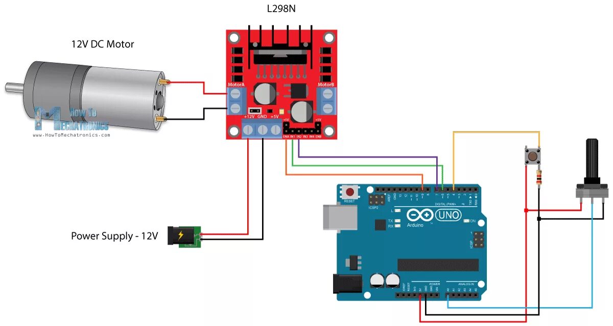 Подключение двигателя постоянного тока к ардуино Arduino and L298N Circuit Diagram DC Motor Control Arduino, Arduino projects, Ar
