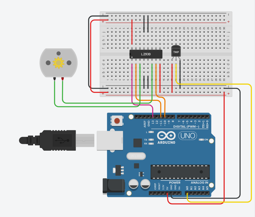 Подключение двигателя постоянного тока к ардуино Code for increasing RPM of a DC motor proportionally to the Temperature input in