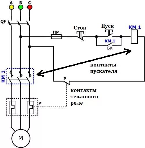 Подключение двигателя пускателем и тепловым реле Принцип работы пускателя HeatProf.ru