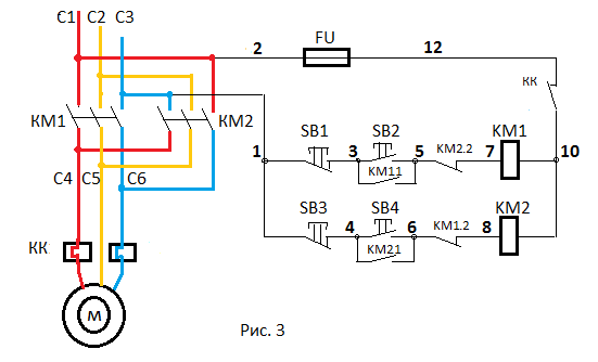 Подключение двигателя с реверсом наглядная схема Чем реверсивный пускатель отличается от обычного