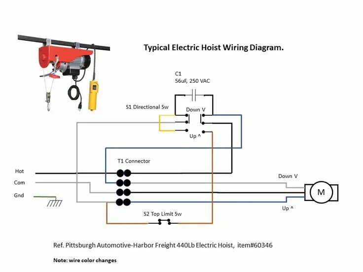 Подключение двигателя тельфера Electric Hoist Wiring Diagram - Harbor Freight Electric hoists, Electrical circu