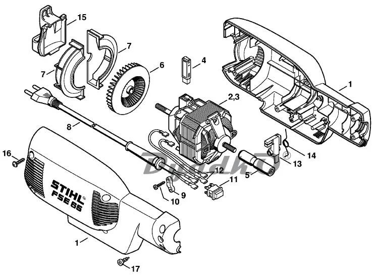 Подключение двигателя триммера Схема (деталировка) триммеры электрические STIHL FSE 65 Корпус - Электродвигател