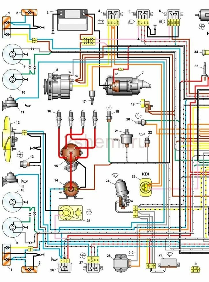 Подключение двигателя ваз 2106 Схема ВАЗ-2106 Electrical wiring, Car mechanic, Car mechanics garage