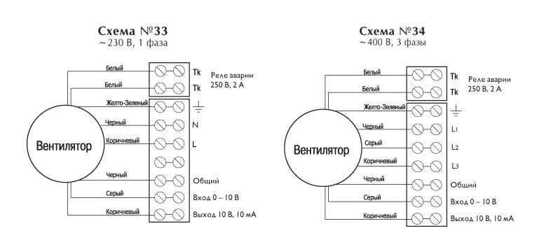 Подключение двигателя вентилятора кондиционера Совент.ру - Схема подключения № 33,34