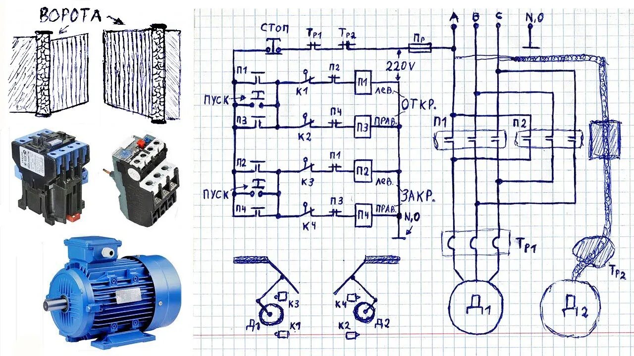 Подключение двигателя ворот Схемы подключения магнитного пускателя на 220 вольт: инструкция, как подключить 