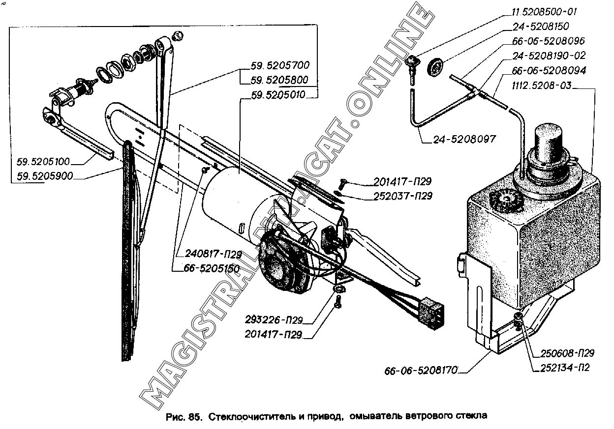 Подключение дворников газ 53 Стеклоочиститель и привод, омыватель ветрового стекла ГАЗ 66