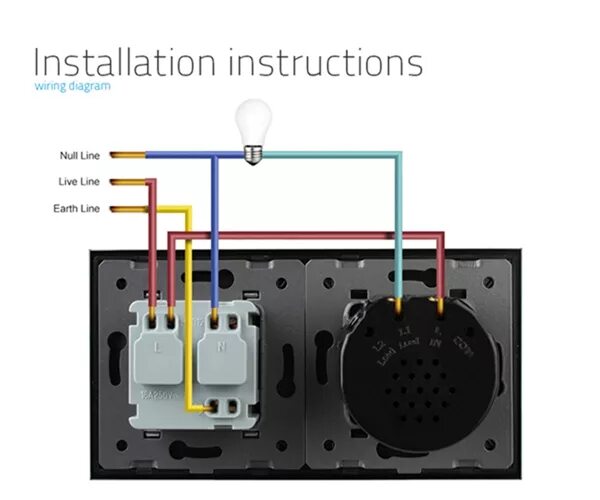 Подключение двойного сенсорного выключателя Livolo Black Glass Touch Switch With EU Wall Socket VL-C701-12/VL-C7C1 - Electro