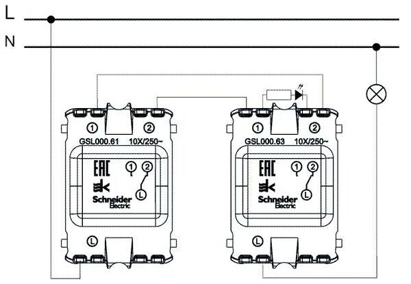 Подключение двойного выключателя schneider electric Схема подключения перекрестного выключателя шнайдер