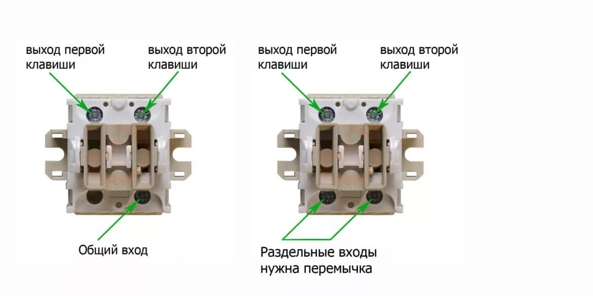 Подключение двойных двухклавишных выключателей Схема подключения двухклавишного выключателя: к люстре, к двум светильникам