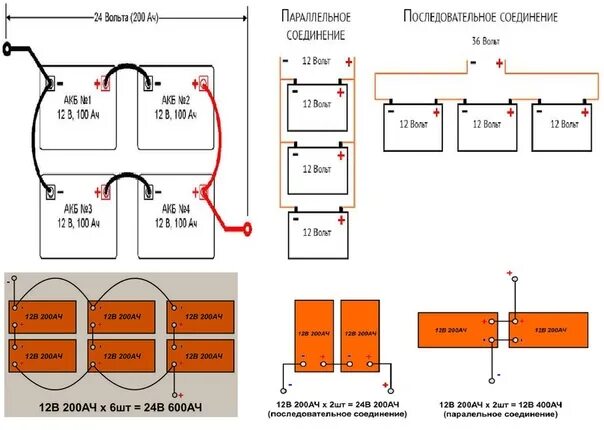 Подключение двух аккумуляторов на 24 Схема подключения 2 аккумуляторов