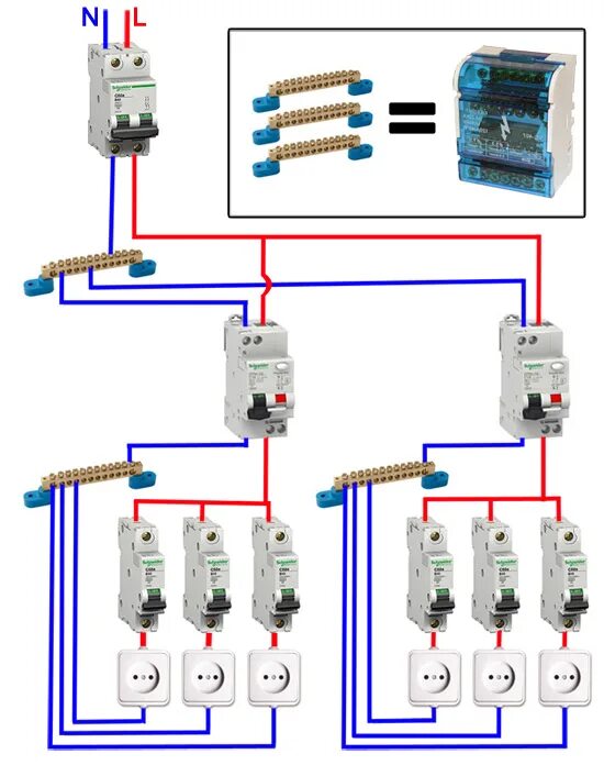 Подключение двух автоматов к одному кабелю схема INTERLIGHT STORE - Полезные новости - Шины нулевые в корпусе на DIN-рейку.