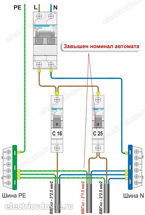 Подключение двух автоматов к одному кабелю схема Защита двух линий одним автоматом Электротехника, Электропроводка, Строительная 