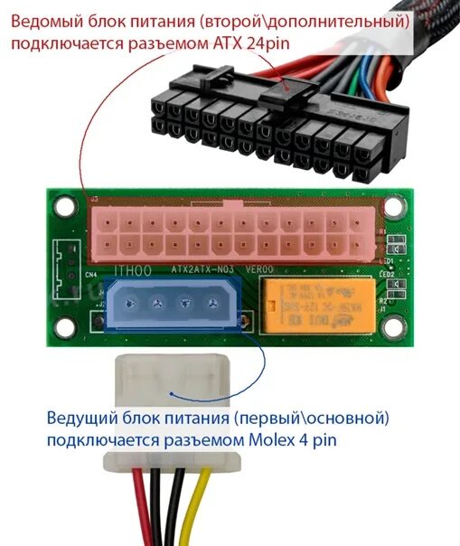 Подключение двух блоков Подключить два блока питания