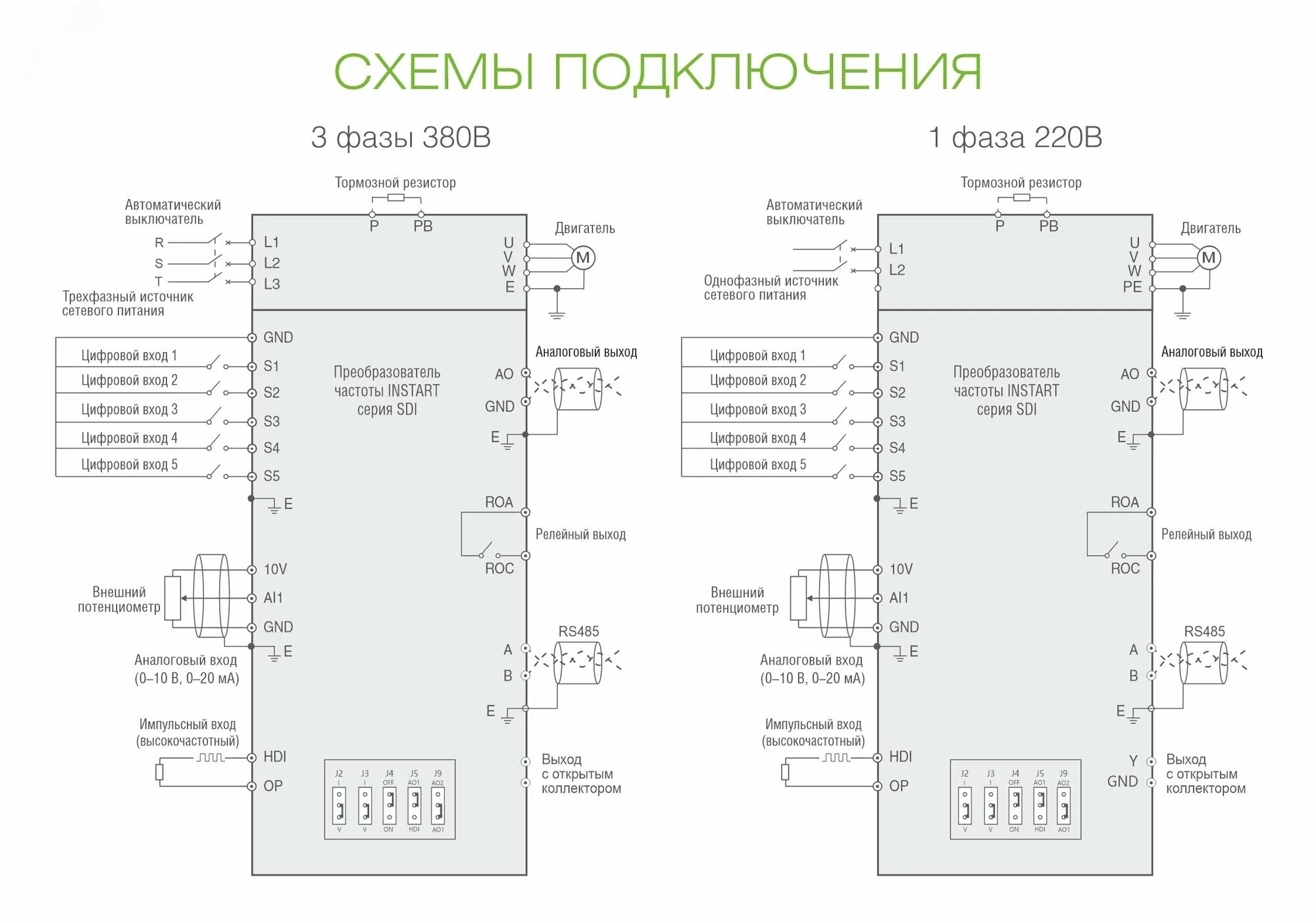 Подключение двух частотных преобразователей Преобразователь частоты SDI-G0.4-2B 0.4кВт, 2.1А, 1Ф, 220В ± 15%, 50Гц/60Гц, IP2