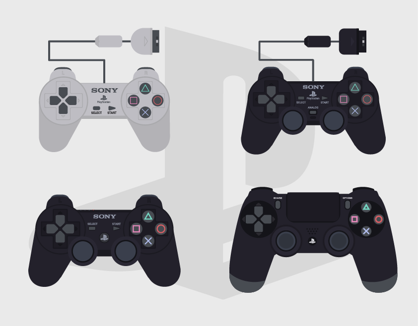 Подключение двух джойстиков Illustration PlayStation Controller :: Behance