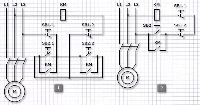 Подключение двух электродвигателей Схема магнитного пускателя с кнопками пуск и стоп HeatProf.ru