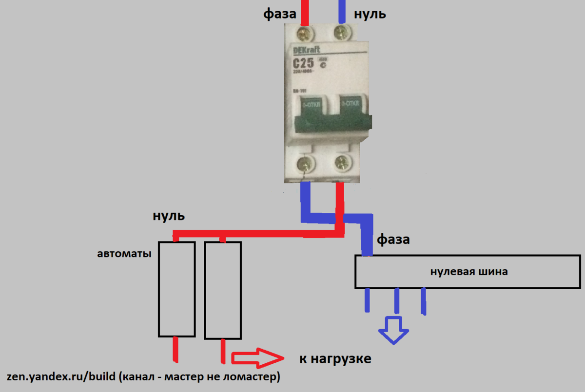 Подключение двух фаз к одному нулю Подключить ноль