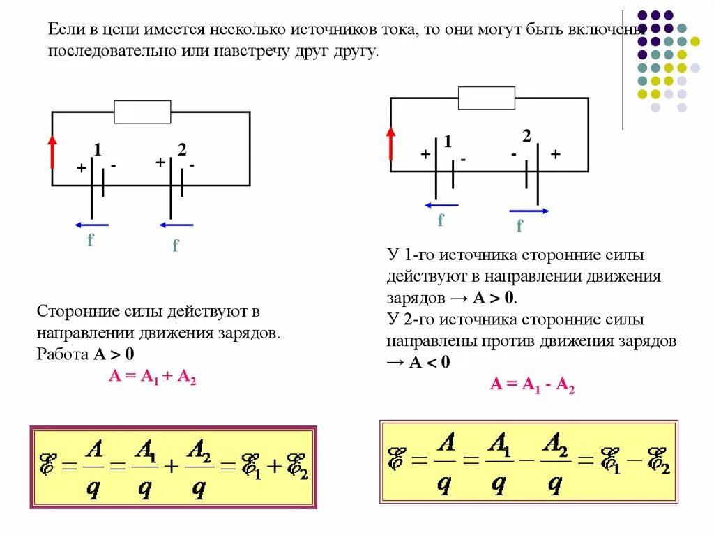 Подключение двух источников тока Цепь с источником тока