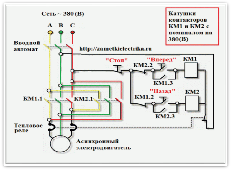 Подключение двух контакторов с реверсом Реверсивная схема подключения электродвигателя