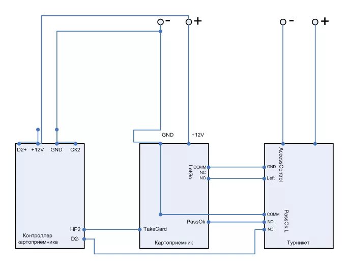 Подключение двух контроллеров Подключение картоприёмника к турникету типа PRACTIKA T-01