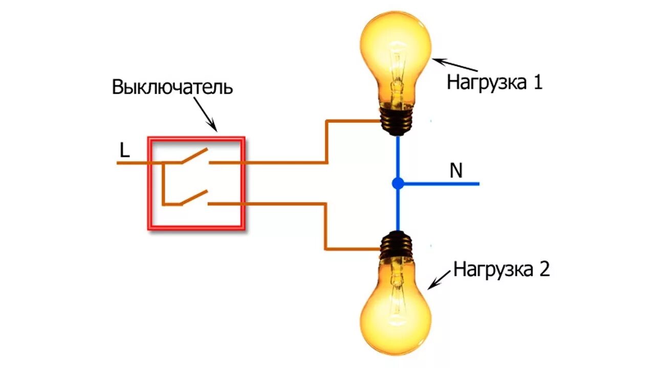 Подключение двух лампочек через двойной выключатель Как подключить двойной выключатель - YouTube