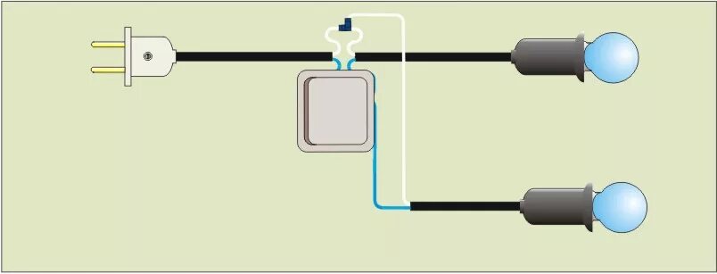 Подключение двух лампочек к одному проводу Параллельное соединение.