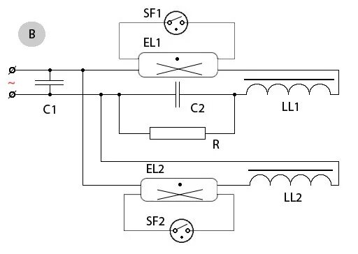 Подключение двух люминесцентных ламп Схема подключения ЛЛ 40 Вт - Лампы ЛЛ, КЛЛ, ПРА, ЛН и СДЛ - Sayone - Участники -