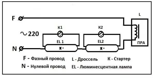 Подключение двух люминесцентных ламп Ответы Mail.ru: Люминесцентная лампа 20 Вт. подключение