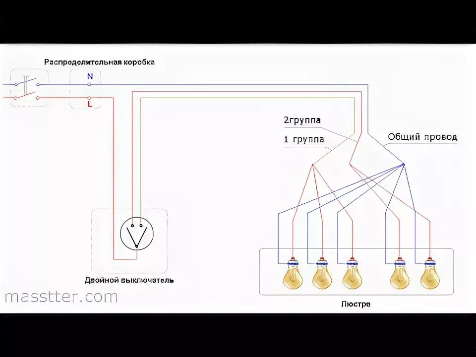 Подключение двух люстр Подключение двойного выключателя - Схема подключения - YouTube