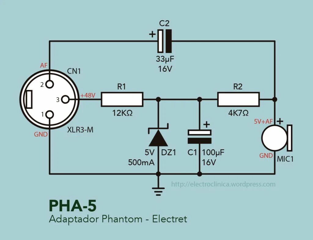 Подключение двух микрофонов Fabricación de un adaptador Phantom para micros de condensador a 5V (DIY) Esquem