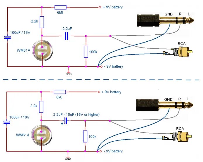 Подключение двух микрофонов Phantom Power Circuit Diagram