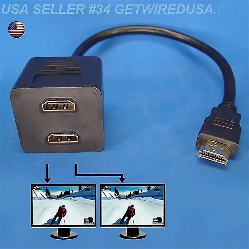 Подключение двух мониторов через один hdmi Продавец из США 1 в 2 выхода hdmi y адаптер двух мониторов разветвитель двойной 