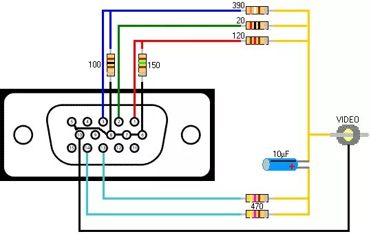Подключение двух мониторов vga VGA to composite sync Vga connector, Video cable, Electronic circuit projects