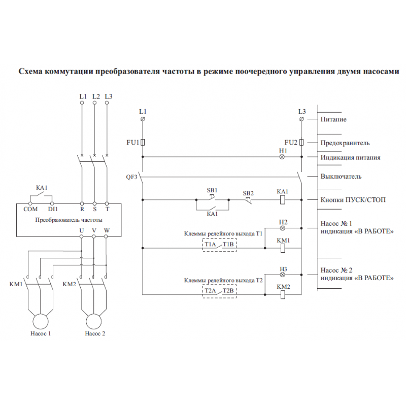 Подключение двух насосов Поочерёдное управление двумя насосами Инстарт FCI - ЭнергоТехАвтоматика