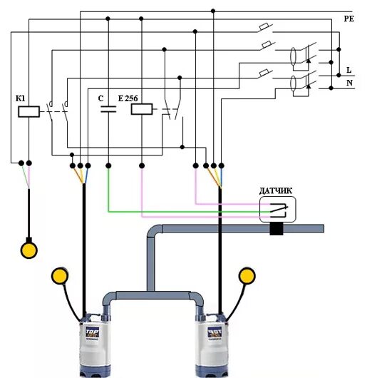 Подключение двух насосов Экс Строй - Электрик :: Статьи по электрике - Электрическая схема устройства упр