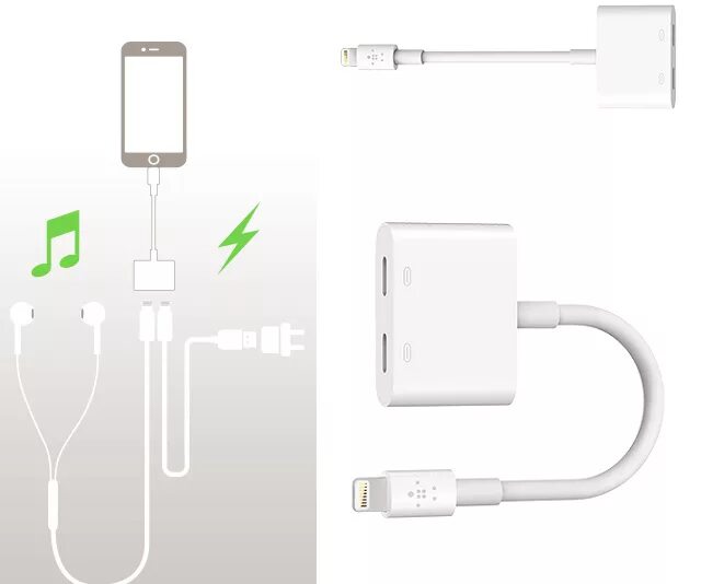 Подключение двух наушников к айфону Купить адаптер Belkin Lightning Audio + Charge RockStar iPhone7/7Plus White по ц