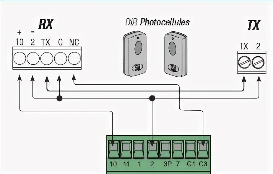 Подключение двух пар фотоэлементов Problème motorisation portail coulissant Came BX74 réglage des switchs